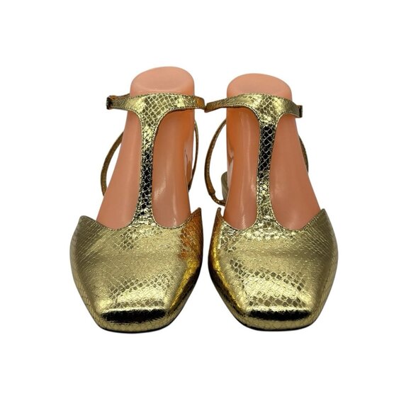 ZARA Gold Front Strap Flats Shoes Women’s Sz 41 US SZ 10 Snakeskin - Picture 4 of 13